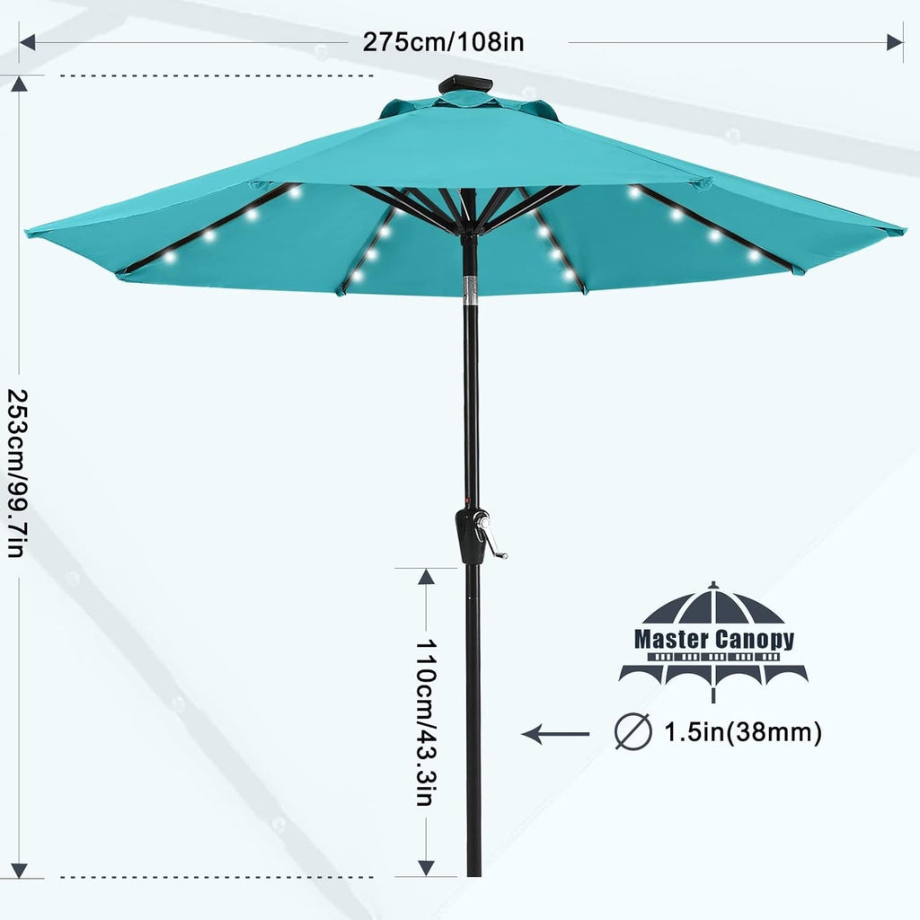 9ft Turquoise Outdoor Patio Umbrella SolarLED Tilt