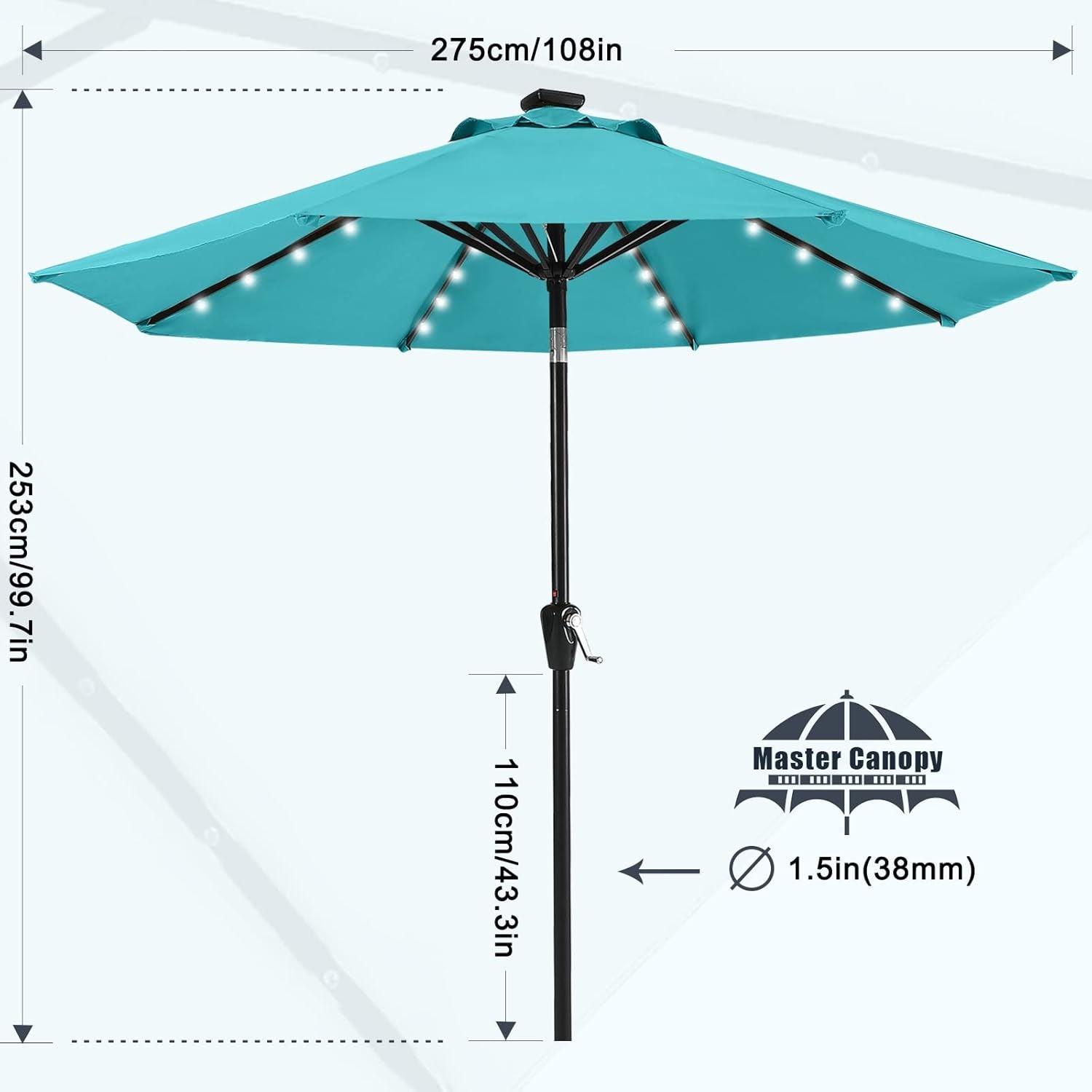 9ft Turquoise Outdoor Patio Umbrella SolarLED Tilt