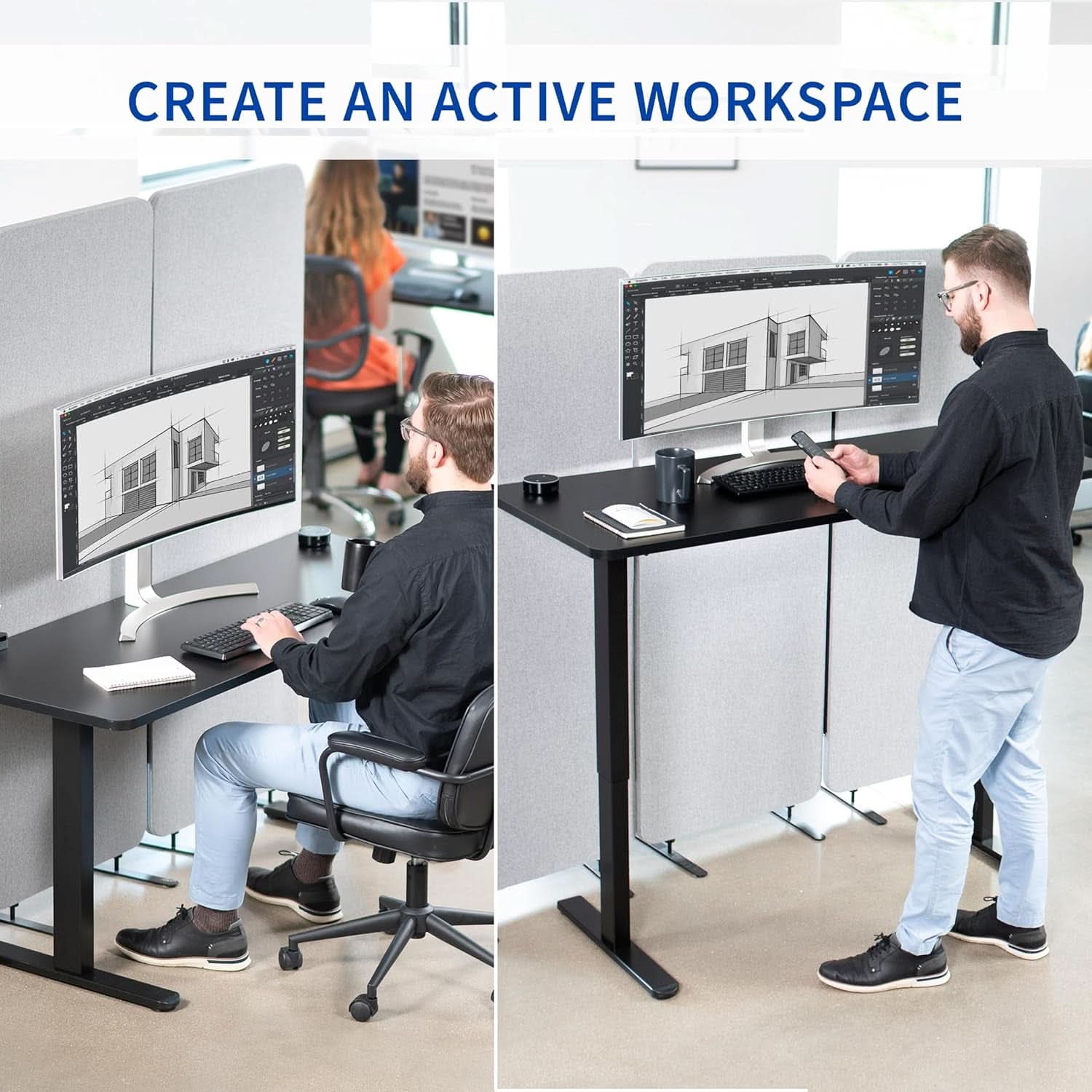 60 Inch Gray Electric Height Adjustable Standing Desk