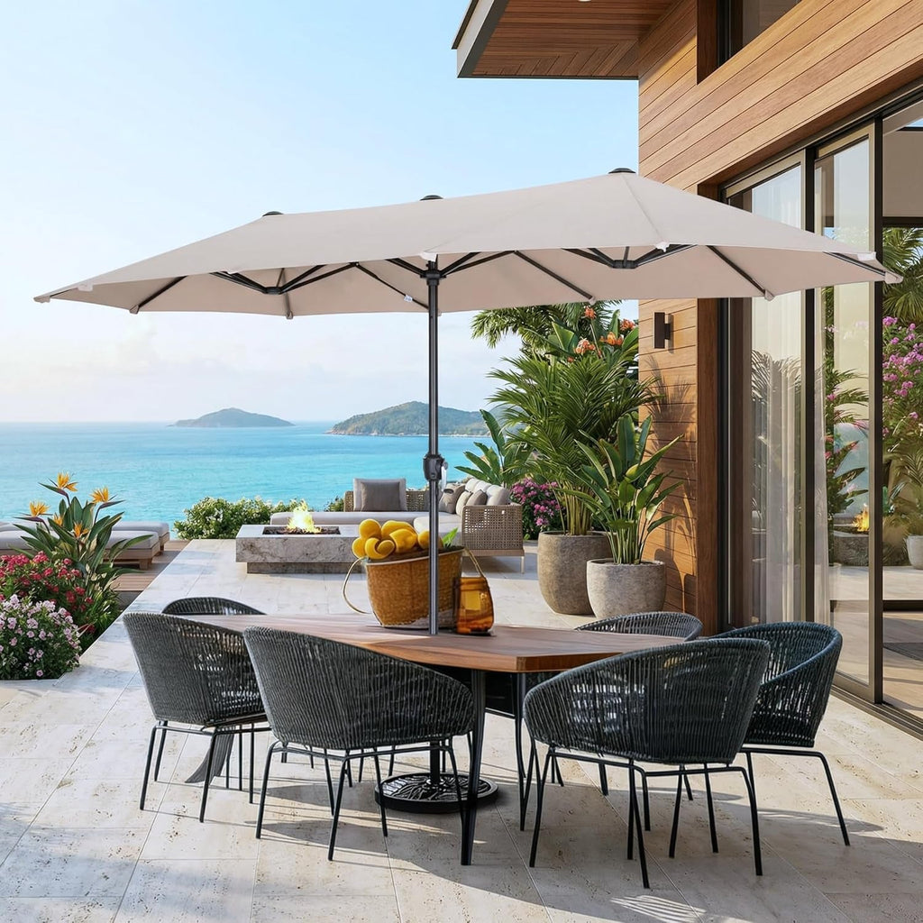 15 Ft DoubleSided Patio Umbrella With Bas eIncluded