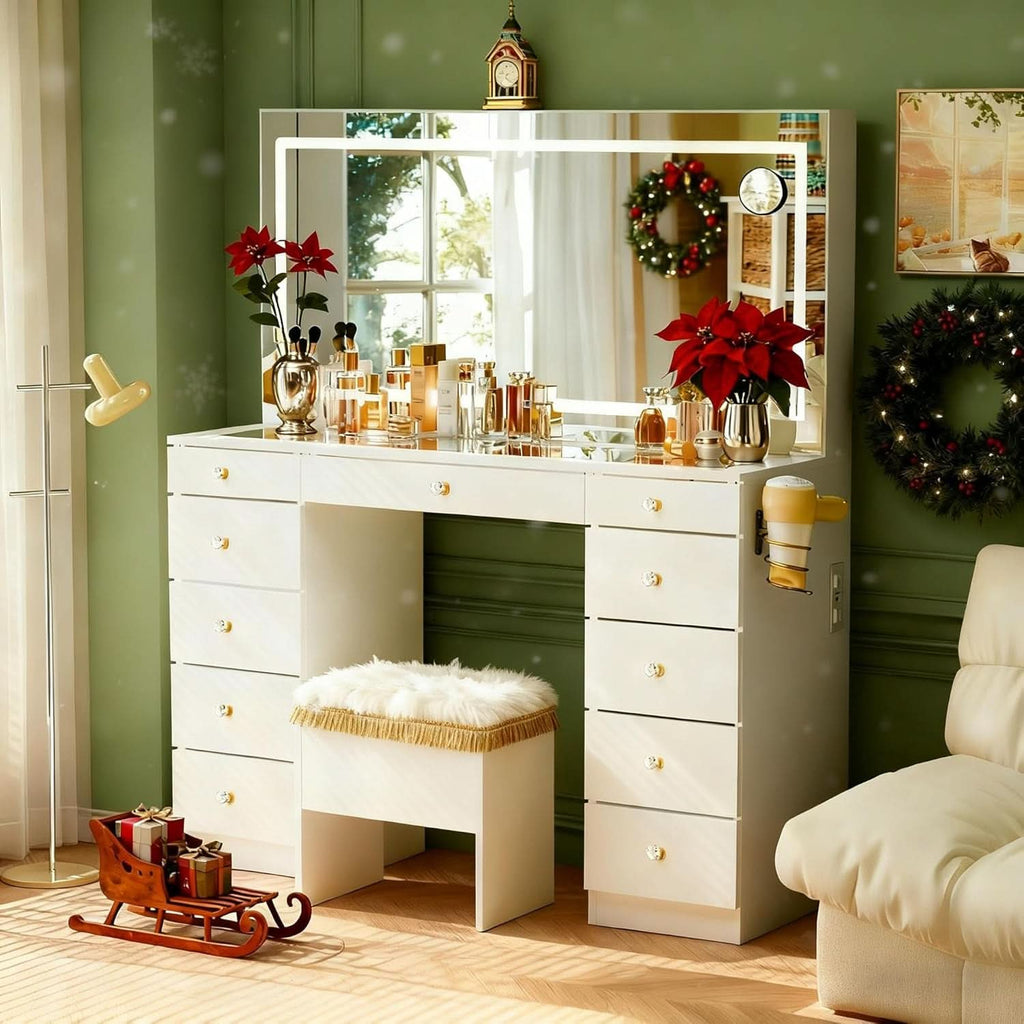 Elegant Translucent White Glass Vanity Desk Storage