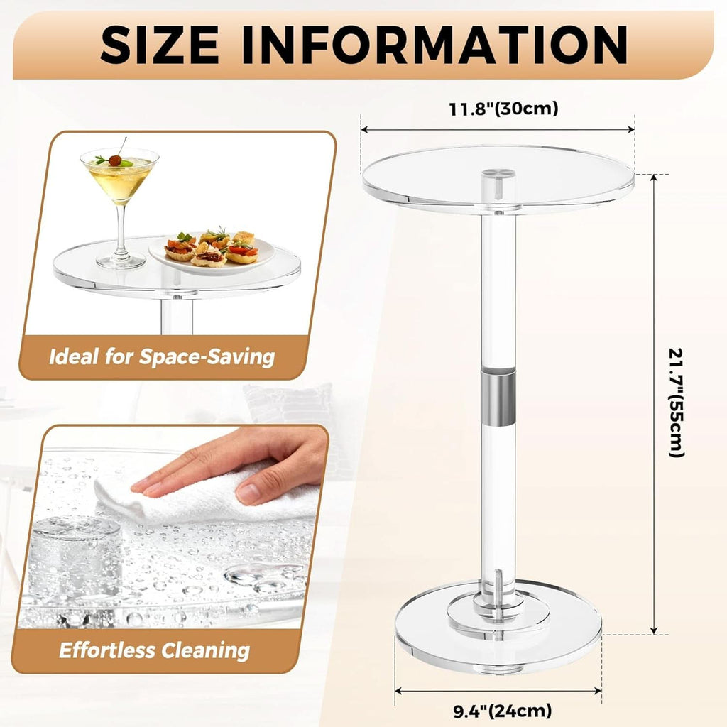 Clear Acrylic End Table Space Saving Living Room 11.8 Inch