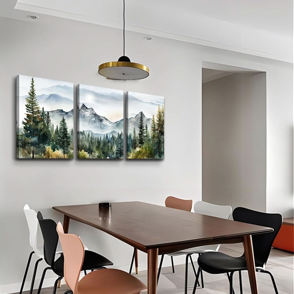 12x16Inch Three Panel Abstract Mountain Forest Wall Art