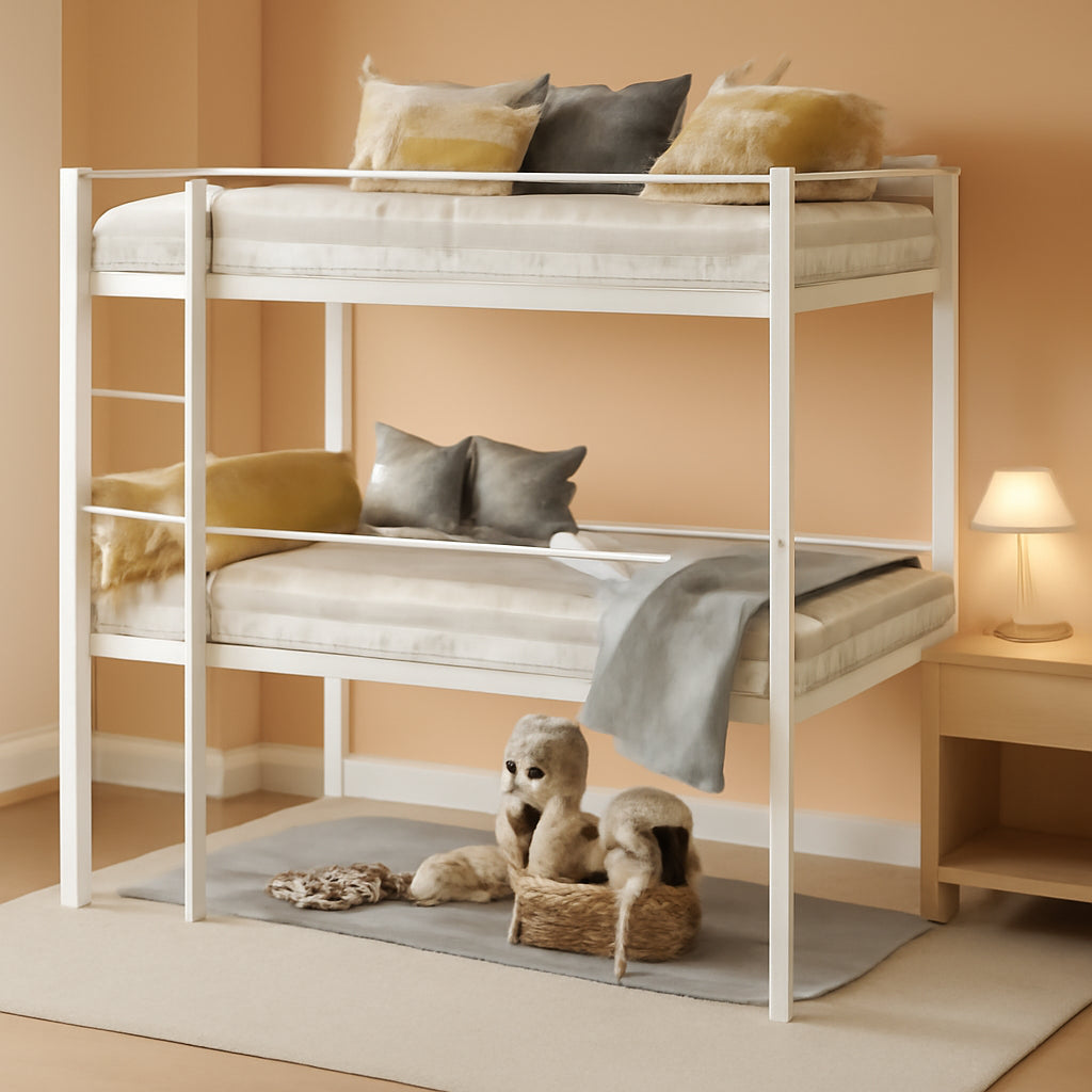 White Industrial Three Tier Twin Bunk Bed Guardrails