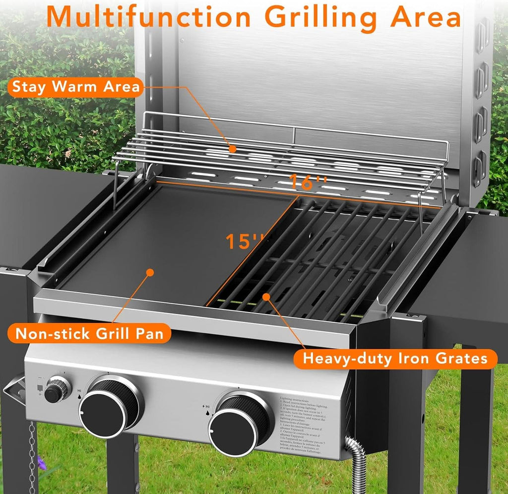 Propane Gas Grill 2 Burner Stainless Steel Outdoor Cooking Area
