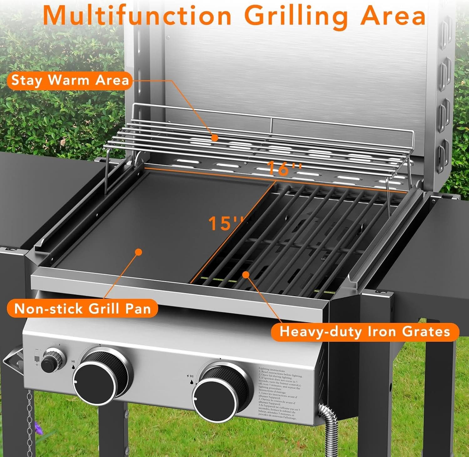 Propane Gas Grill 2 Burner Stainless Steel Outdoor Cooking Area