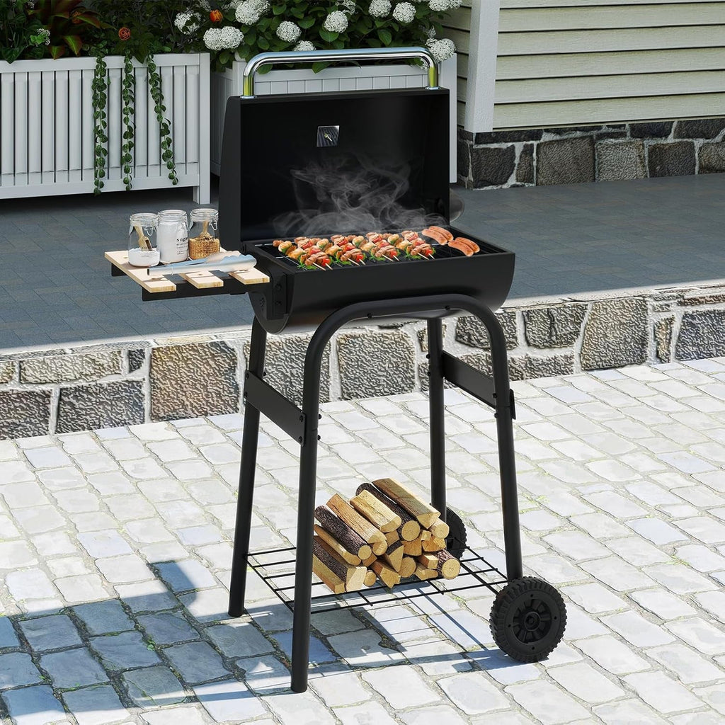 Portable Charcoal Grill With Collapsible Side Table