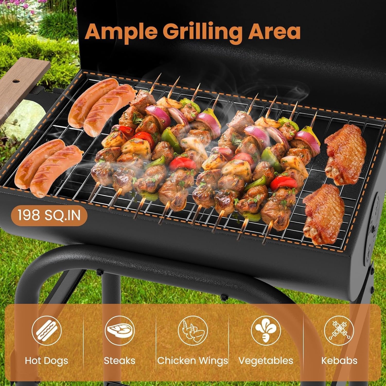 Portable Charcoal Grill With Collapsible Side Table