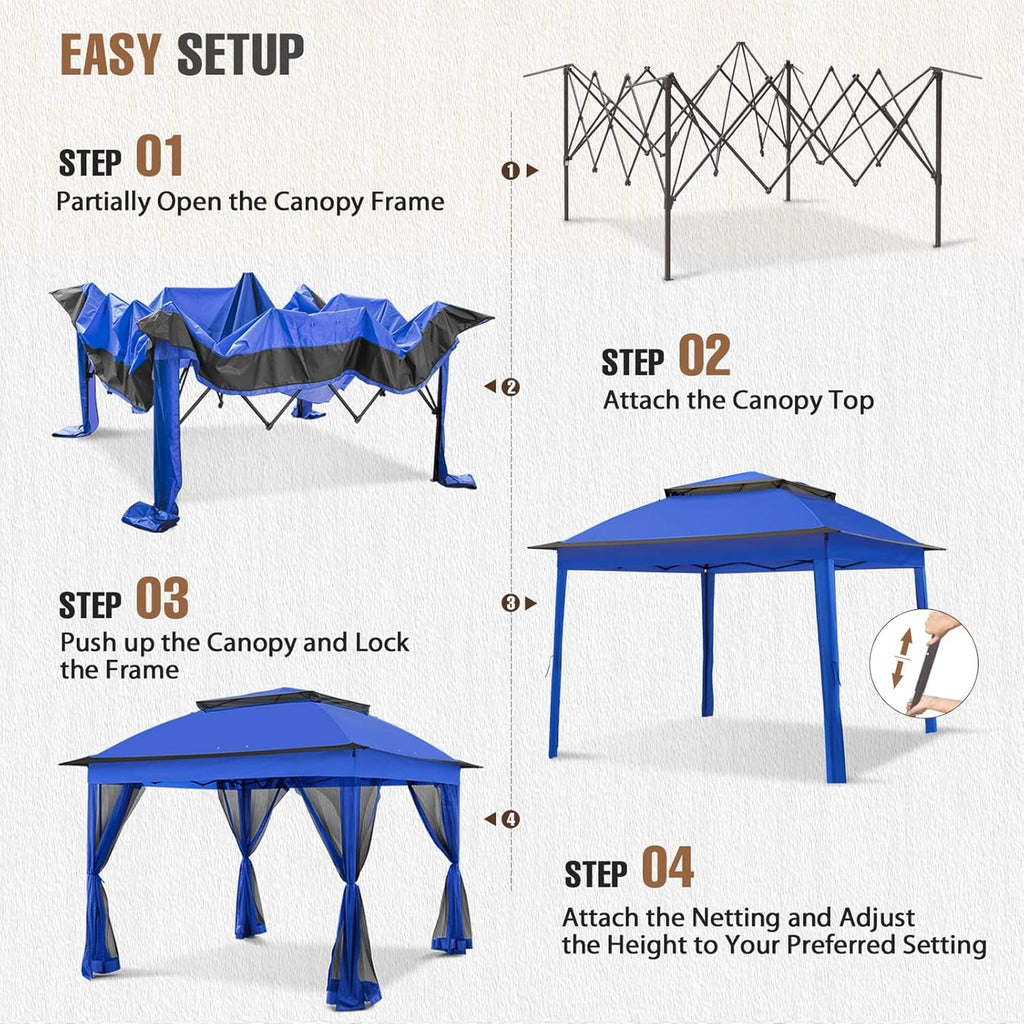 11x11Ft Pop Up Gazebo Blue UV Protection Netting UPF50