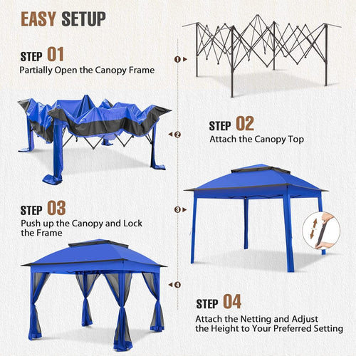11x11Ft Pop Up Gazebo Blue UV Protection Netting UPF50