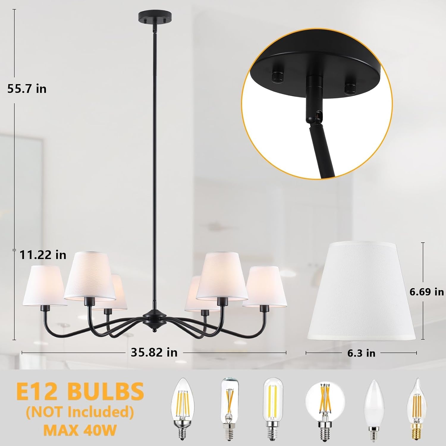 Charcoal 35.82 Inch Elegant Living Room Chandelier
