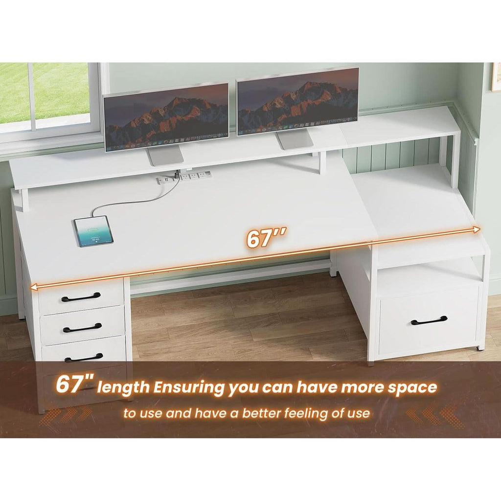 Modern Home Office Desk With 5 Drawers And LED Lights
