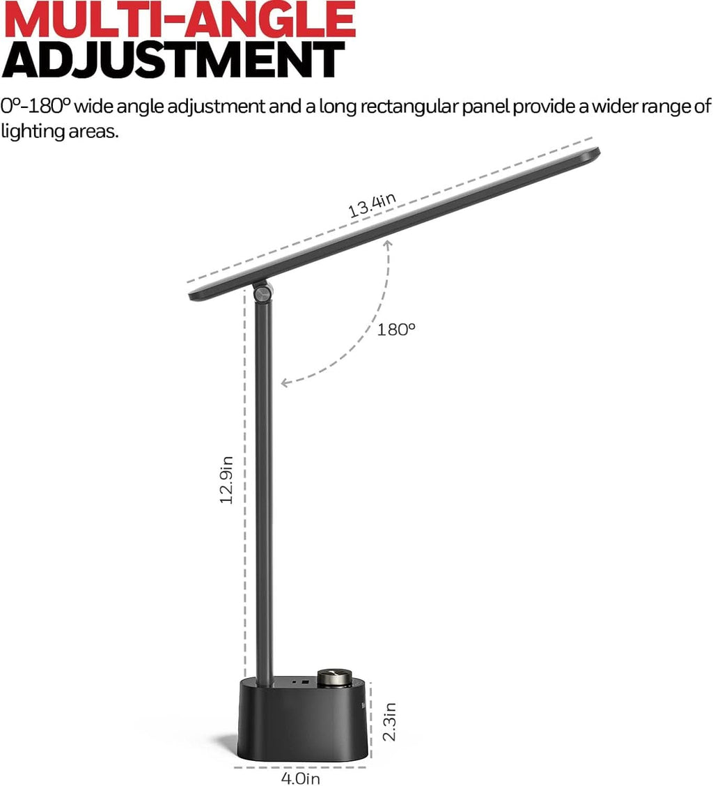 Sunturalux LED Desk Lamp USB Ports Stepless Dimming Black