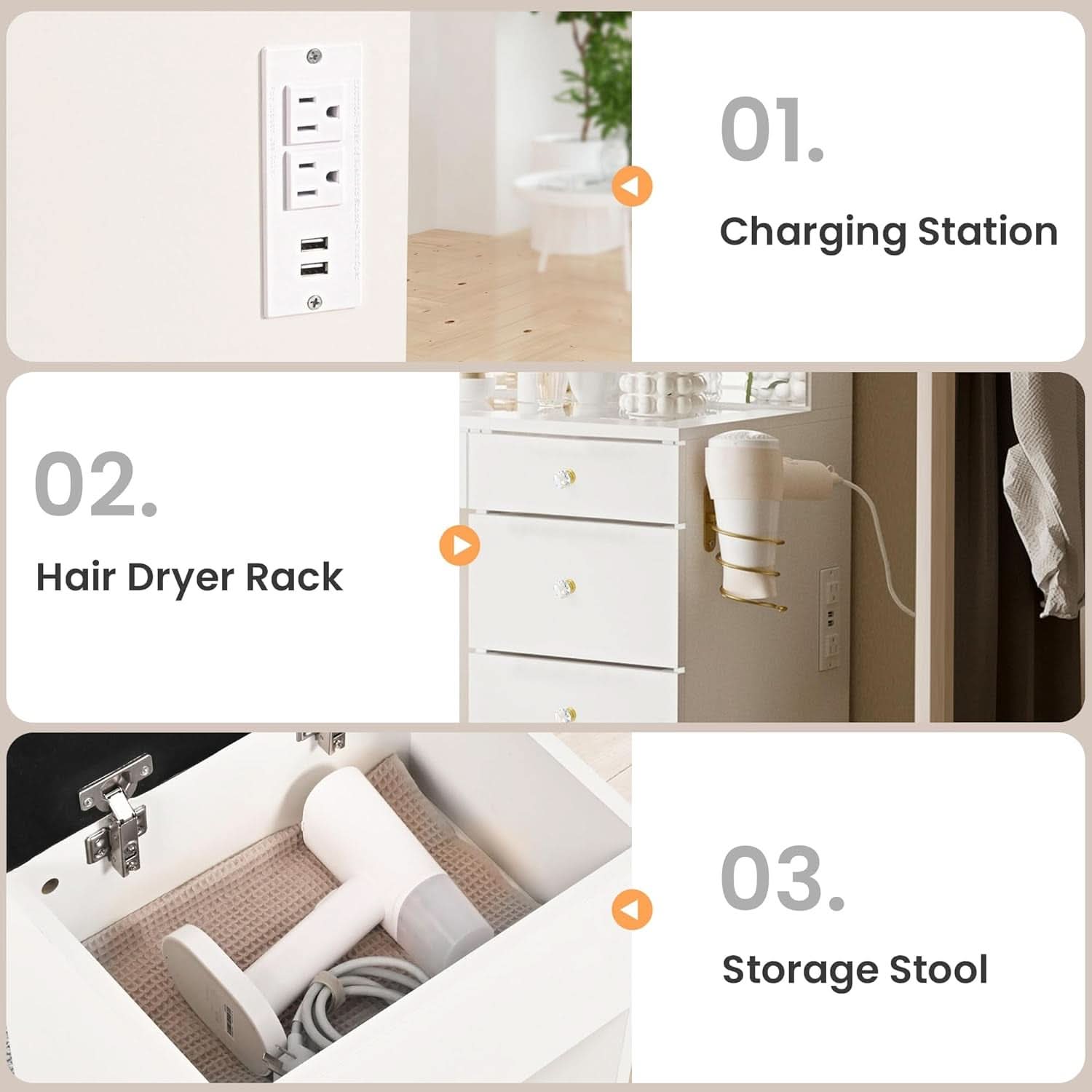 Elegant Translucent White Glass Vanity Desk Storage