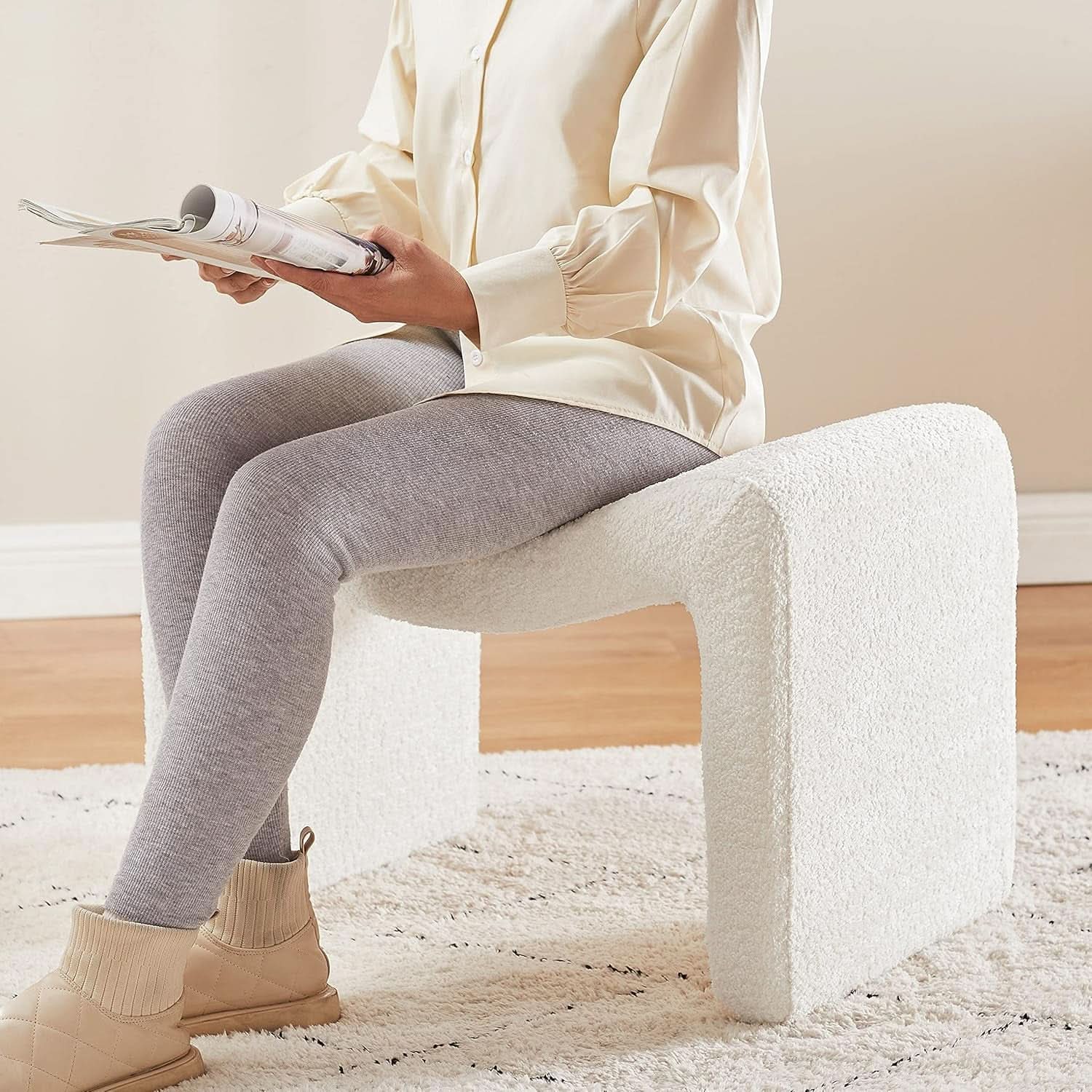 Large White Ottoman Footstool Multifunctional Living Room