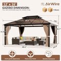 12x16 Brown Gazebo Poly carbonate Roof Aluminum Frame