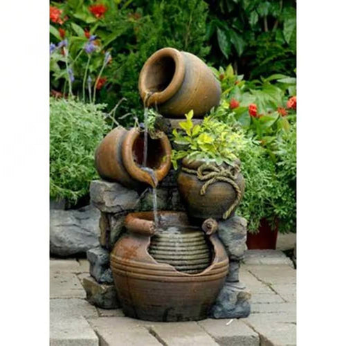 2-in-1 Outdoor Polyresin 15-Gallon Pouring Pots Water Fountain Planter