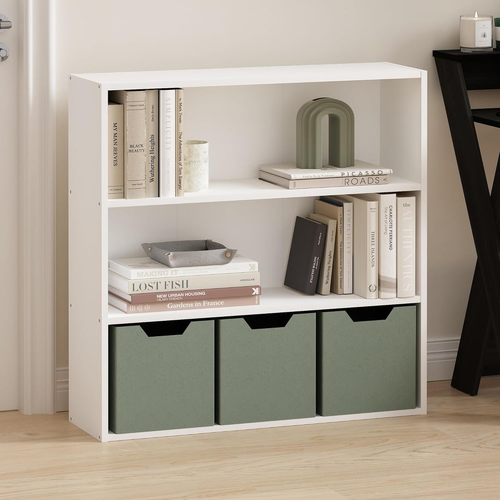 White 3Tier Open Bookcase Living Room 9.3D31.3W31.5H