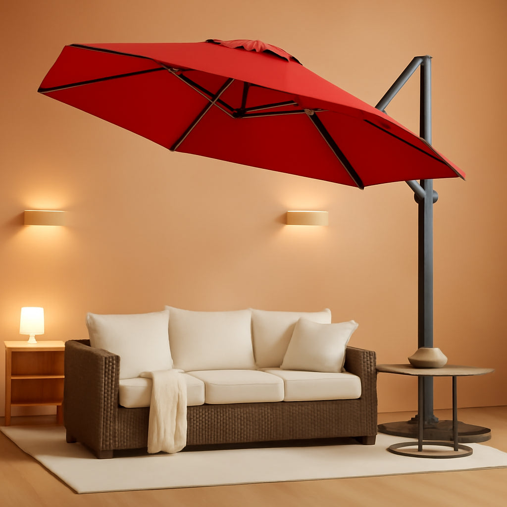 10x10 Cantilever Patio Umbrella Red Heavy Duty Crank