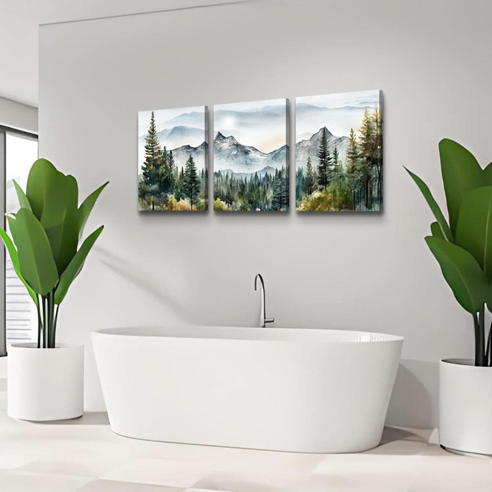 12x16Inch Three Panel Abstract Mountain Forest Wall Art