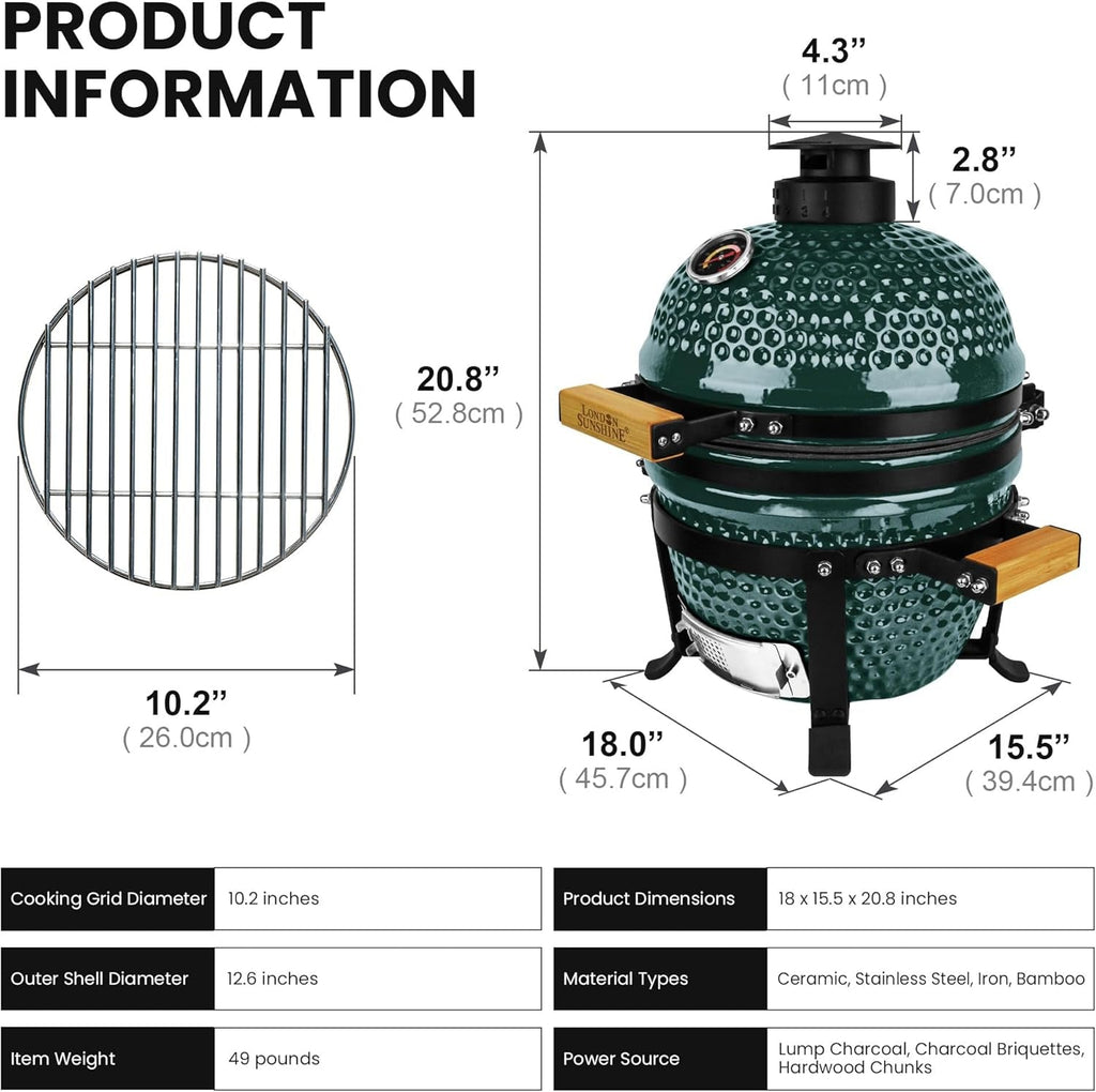 Green Kamado Thirteen Inch Grill With Weather proof VentCap
