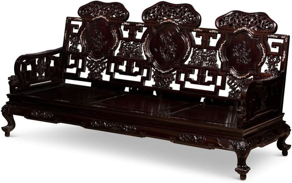 Dark Cherry Rosewood Mother Pearl Motif Living Room Set