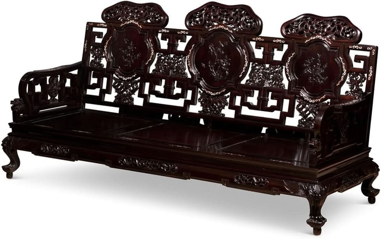 Dark Cherry Rosewood Mother Pearl Motif Living Room Set