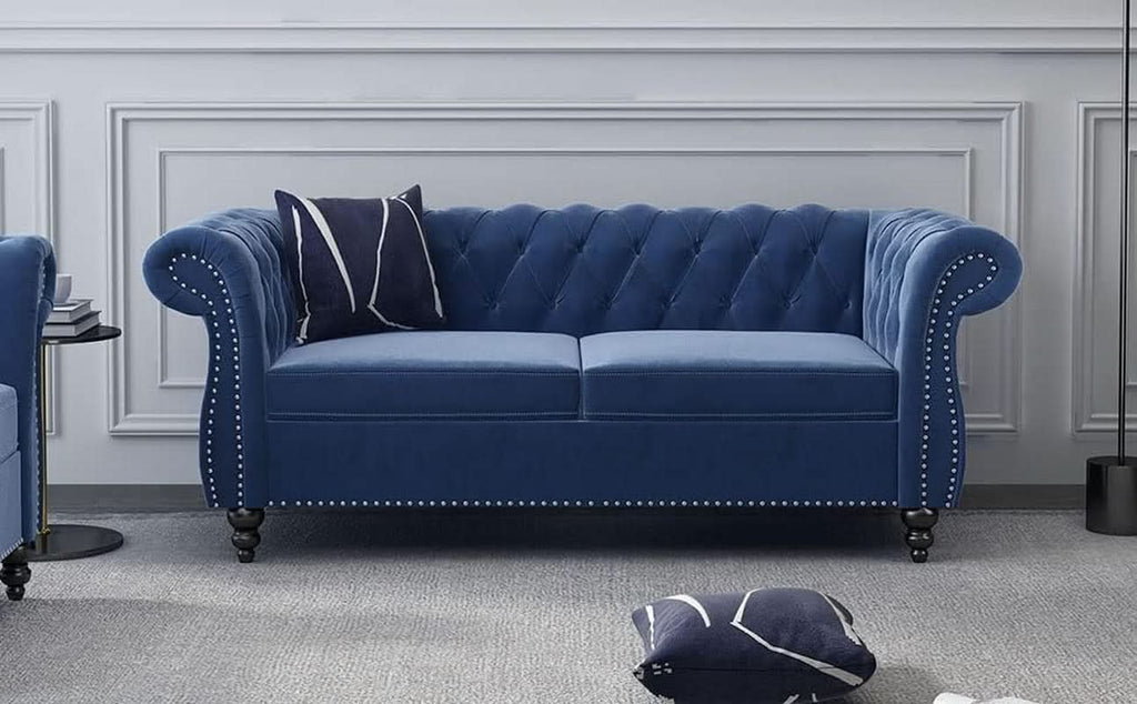 Blue Velvet 2 Piece Living Room Set Sofa Loveseat Chair For Living Room And Office