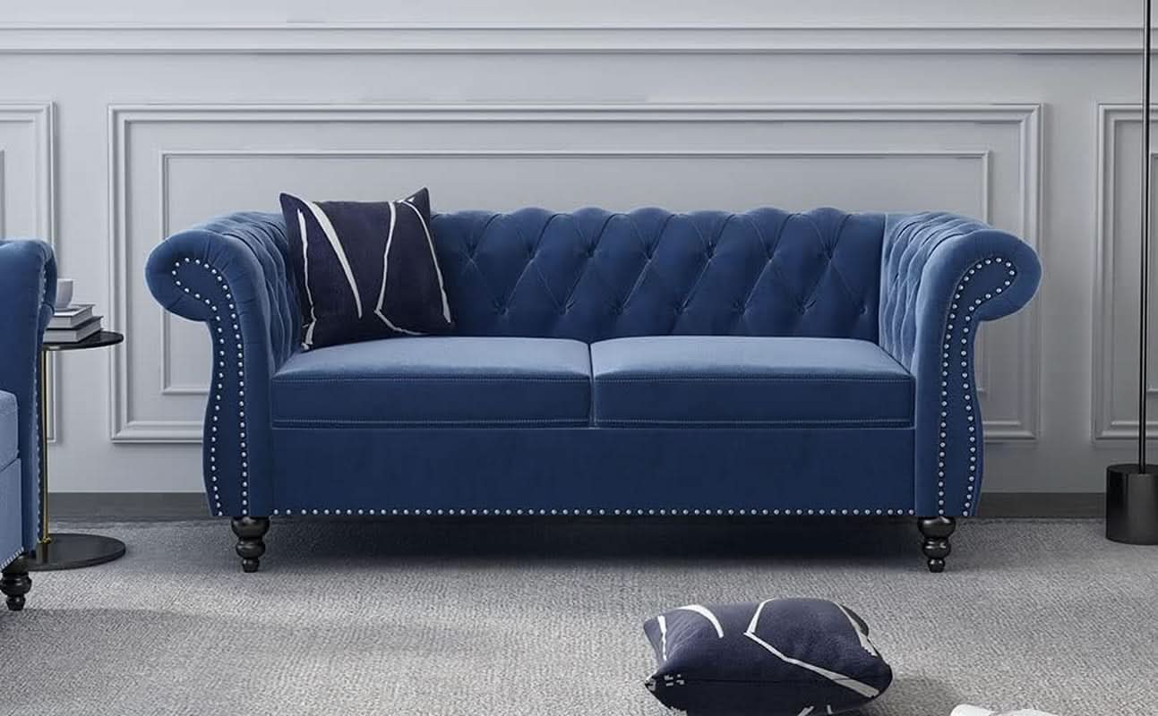 Blue Velvet 2 Piece Living Room Set Sofa Loveseat Chair For Living Room And Office