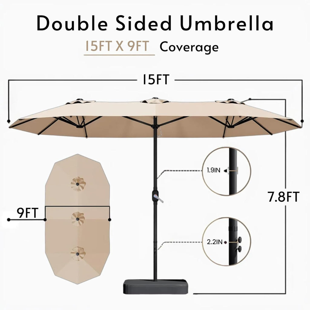 15 Ft DoubleSided Patio Umbrella With Bas eIncluded