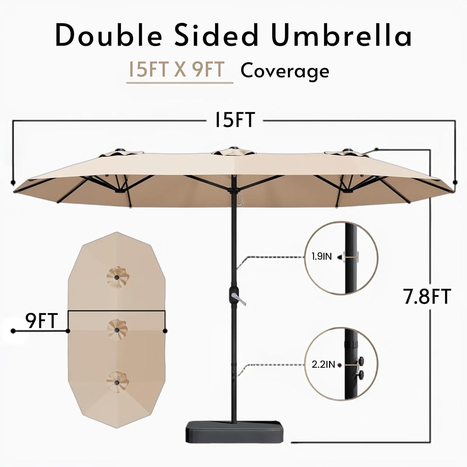 15 Ft DoubleSided Patio Umbrella With Bas eIncluded