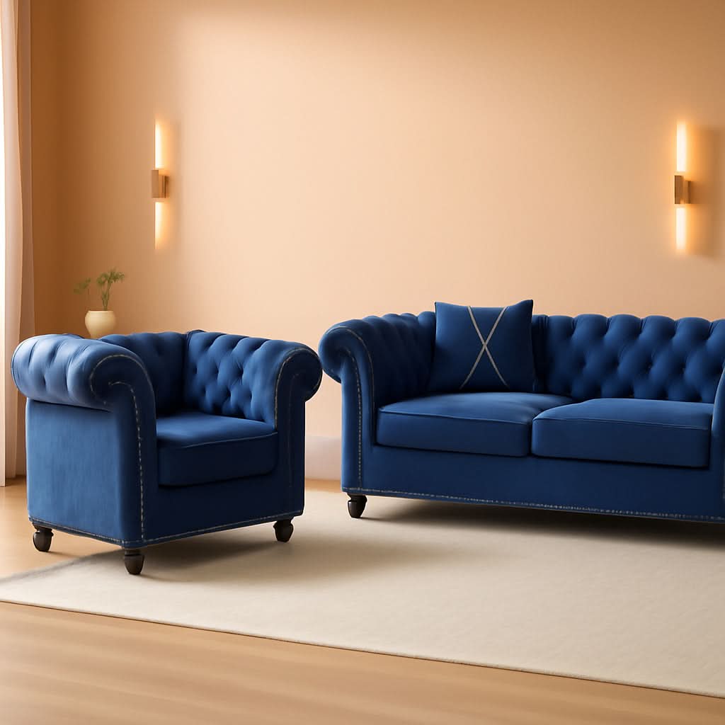 Blue Velvet 2 Piece Living Room Set Sofa Loveseat Chair For Living Room And Office