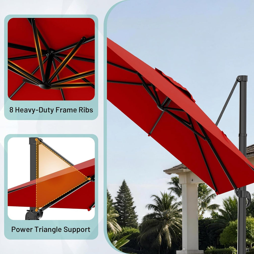 10x10 Cantilever Patio Umbrella Red Heavy Duty Crank