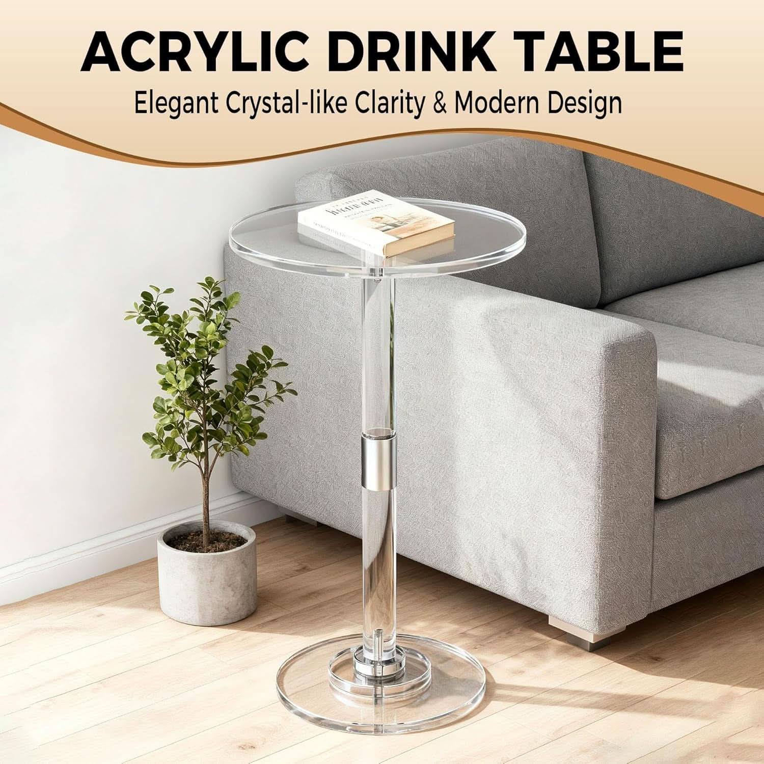Clear Acrylic End Table Space Saving Living Room 11.8 Inch