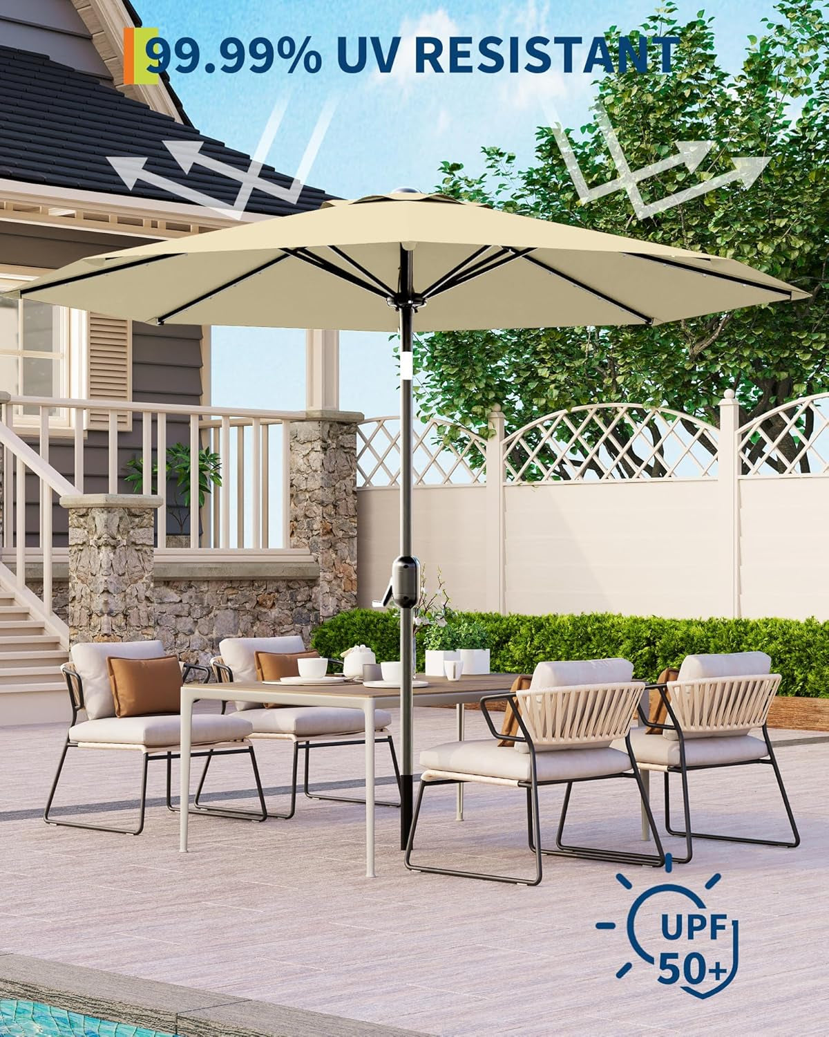 Patio Market Umbrella 9FtBeige All Weather Guard Canopy