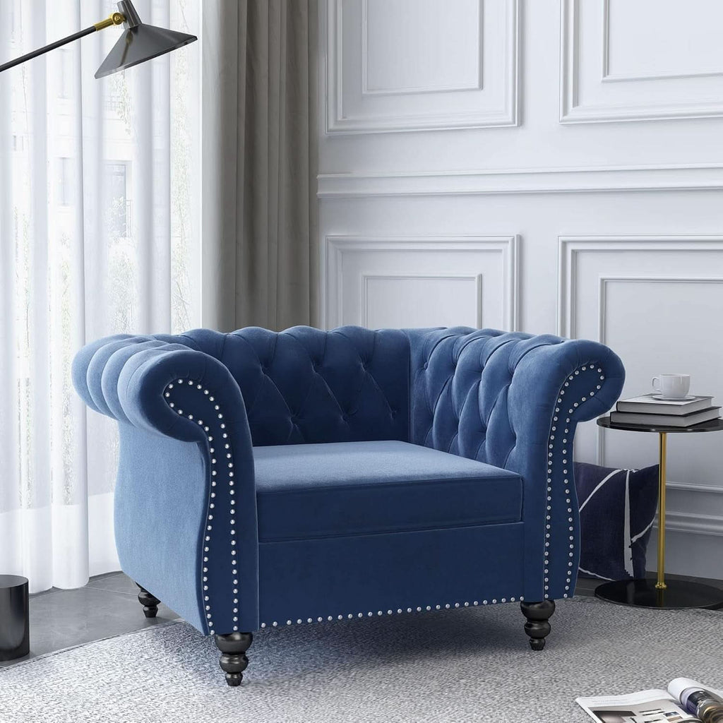 Blue Velvet 2 Piece Living Room Set Sofa Loveseat Chair For Living Room And Office