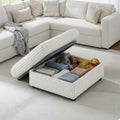 Corduroy Storage Ottoman Beige Cushioned Living Room
