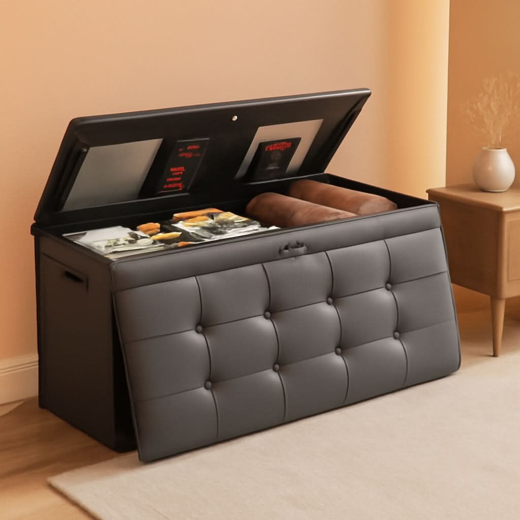 Fireproof Gray Storage Chest With Lock Ottoman Bench 43 Inch