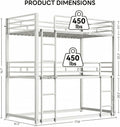 White Industrial Three Tier Twin Bunk Bed Guardrails