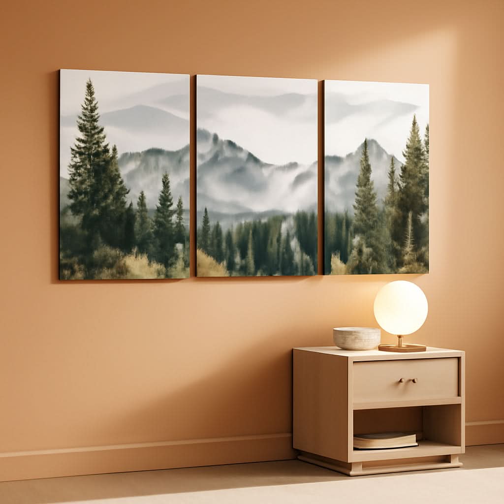 12x16Inch Three Panel Abstract Mountain Forest Wall Art