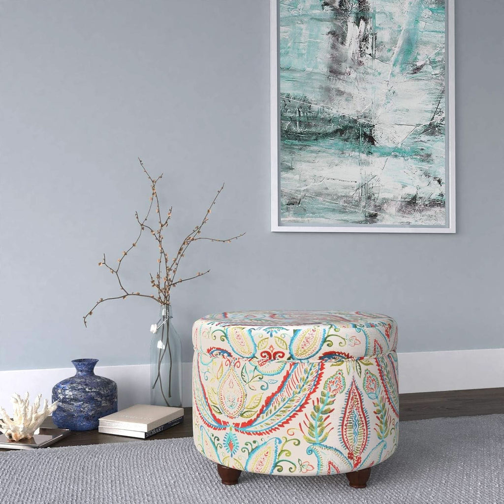 Large Upholstered Round Storage Ottoman Living Room