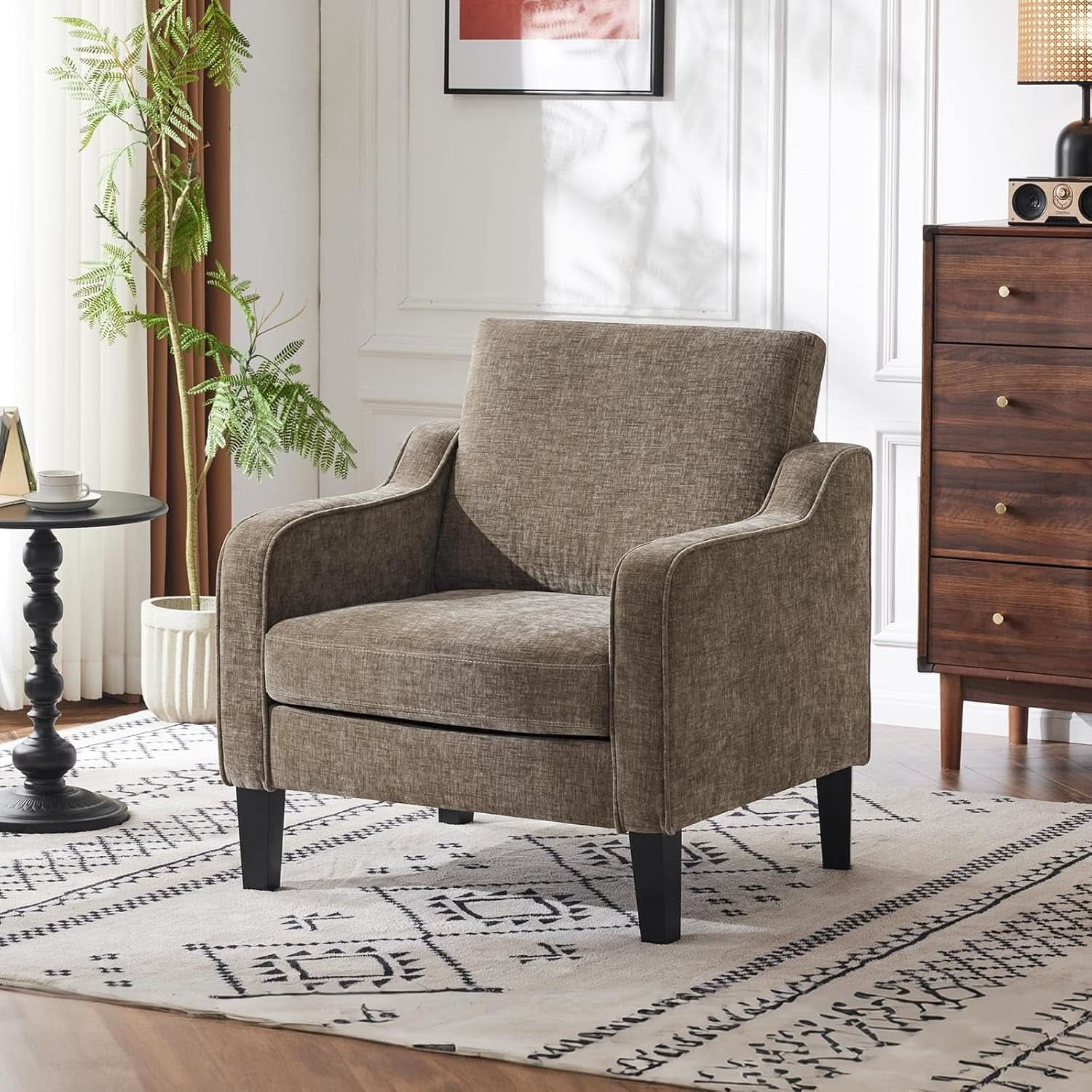 Light Brown Upholstered Midcentury Living Room Armchair