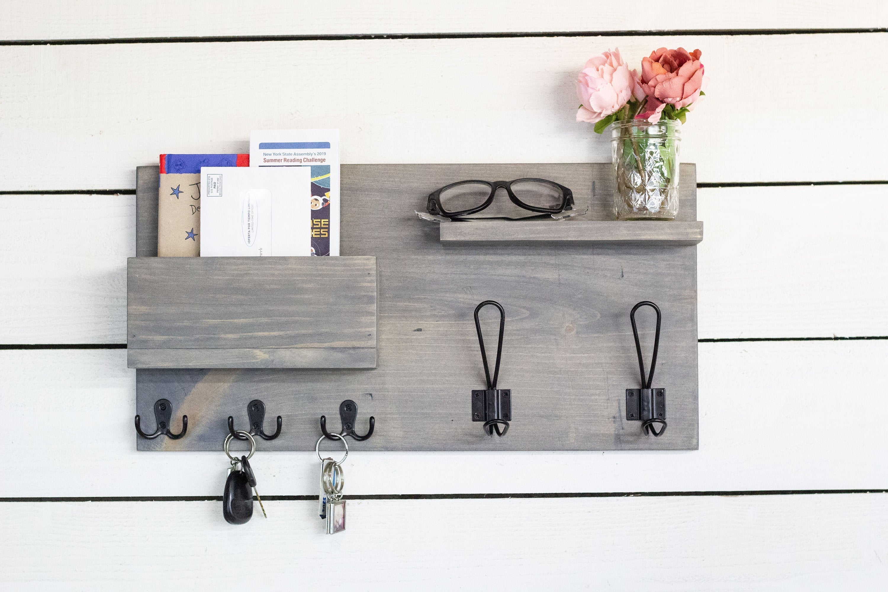 Home Entry Organizer, Coat Rack, Key Hook and Mail Holder