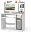 White Desk With Hutch And Charging Station For Home Office