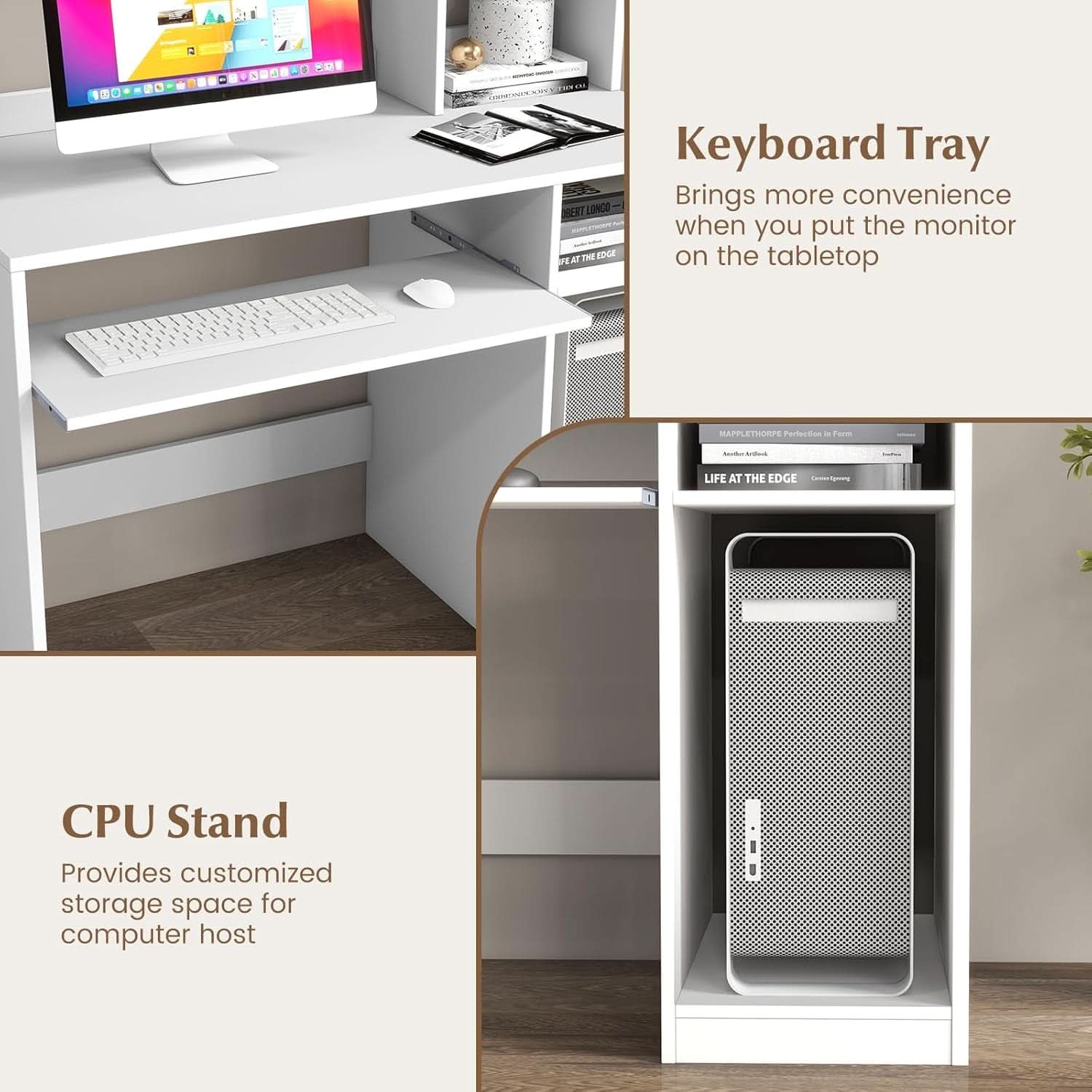 White Desk With Hutch And Charging Station For Home Office